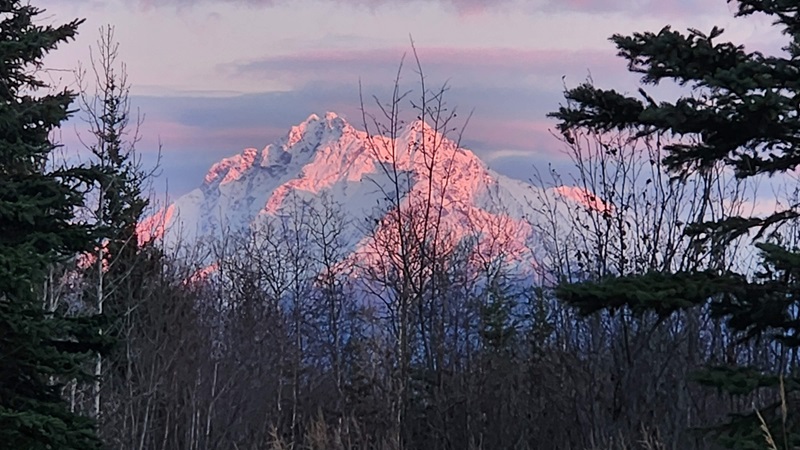 Pioneer Peak on the east side of the Matanuska Valley as seen from our front porch.