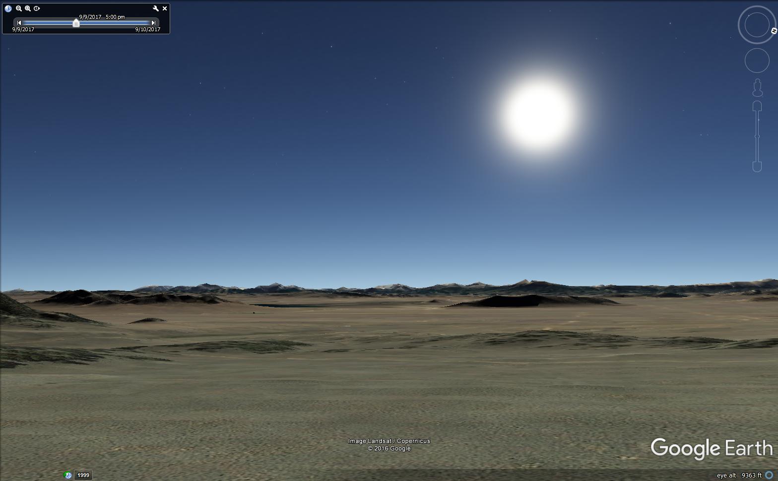 Google Earth calculated sun position for 9-9 at 1700.